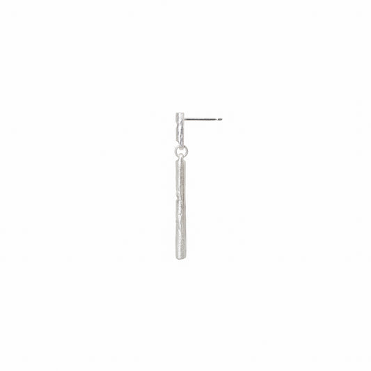Side view of silver stud earring with diamonds on a white background