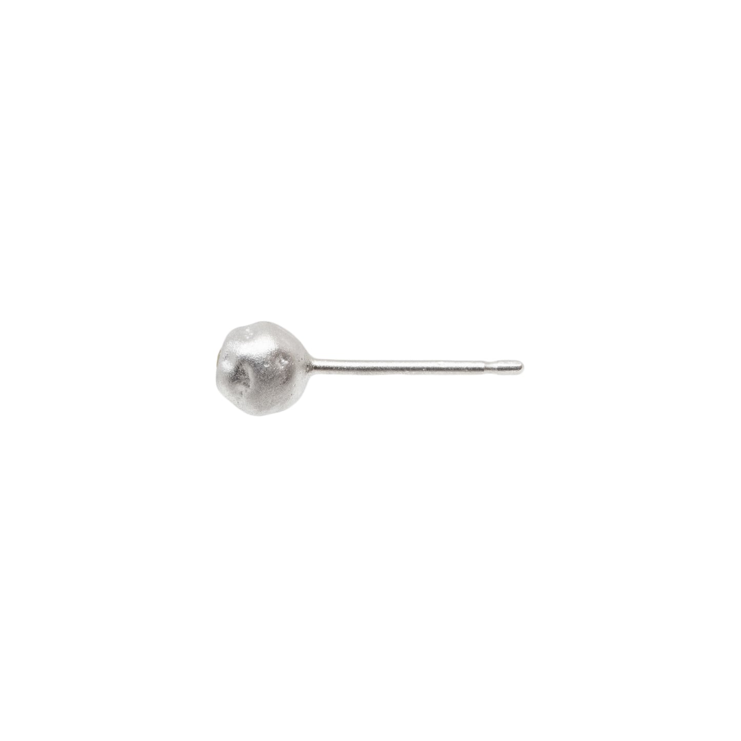 Silver ball earring on a white background