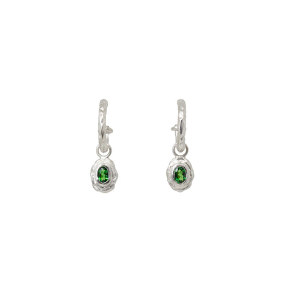 Sterling Silver Hoops with Tsavorite Charms