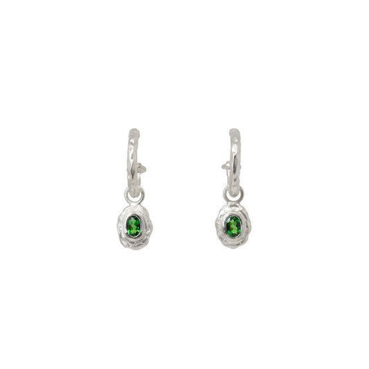 Sterling Silver Hoops with Tsavorite Charms